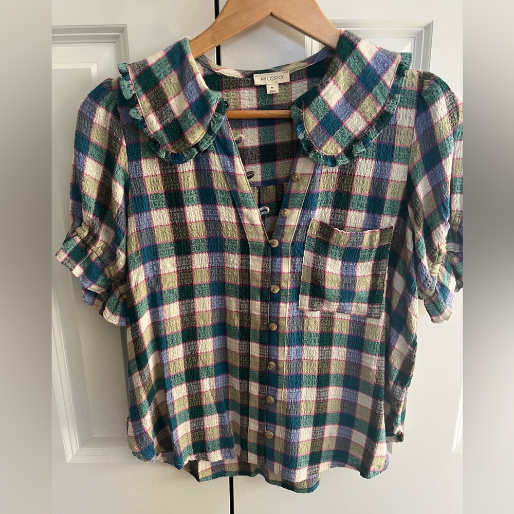 Anthropologie Plaid Button-Up Blouse